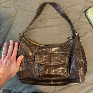 Liz Claiborne dark brown leather croc purse